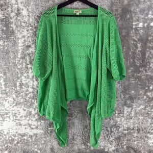 One World Plus Size 3X Open Knit Cardigan Sweater 3/4 Sleeve Cotton Blend Green